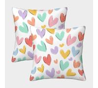 FELASBUID Colorful Hearts-hand Drawn Style Pillow Covers 2 Pack Cozy Pillowcase Available All Seasons Cushion Cover with Invisible Zipper Decorative for Couch Livingroom 40x40cm
