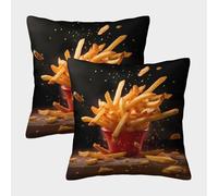 FELASBUID Crispy Fries Explosion-Fast Food Dynamic Style Pillow Covers 2 Pack Cozy Pillowcase Available All Seasons Cushion Cover Zippered Decorative for Couch Livingroom 50x50cm