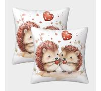FELASBUID Cute Hedgehogs-watercolor Romantic Style Pillow Covers 2 Pack Cozy Pillowcase Available All Seasons Cushion Case Zippered Decor for Sofa Living Room Bed Home 40x40cm