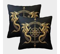 FELASBUID Dragon Compass-Celtic Fantasy Design Pillow Covers 2 Pack Cozy Pillowcase Available All Seasons Cushion Cover Zippered Decor for Sofa Living Room Bed Home 45x45cm