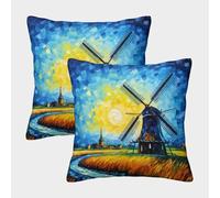 FELASBUID Dutch Windmill-Impressionist Landscape Pillow Covers 2 Pack Cozy Pillowcases Available All Seasons Cushion Covers with Invisible Zipper Decorative for Sofa Living Room Bed Home 50x50cm