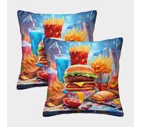 FELASBUID Fast Food Feast-Vibrant Cartoon Style Pillow Covers 2 Pack Cozy Pillowcase Available All Seasons Cushion Case Polyester Decorative Sofa for Living Room Bedroom 40x40cm