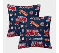FELASBUID Fire Truck Design-Cartoon Fire Theme Pillow Covers 2 Pack Cozy Pillowcases Available All Seasons Cushion Covers with Zipper Decor Sofa for Living Room Bedroom 45x45cm
