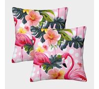 FELASBUID Flamingo Tropical-Pattern Floral Design Pillow Covers 2 Pack Cozy Pillowcases Available All Seasons Cushion Covers Zippered Decorative for Sofa Living Room Bed Home 40x40cm