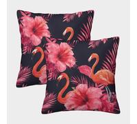 FELASBUID Flamingo Tropical-vibrant Floral Pattern Pillow Covers 2 Pack Cozy Pillowcases Available All Seasons Cushion Covers with Zipper Decor Sofa for Living Room Bedroom 45x45cm