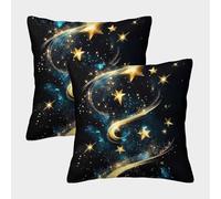 FELASBUID Golden Stars Swirl-Cosmic Night Sky Style Pillow Covers 2 Pack Cozy Pillowcases Available All Seasons Cushion Covers with Invisible Zipper Decor Sofa for Living Room Bedroom 50x50cm