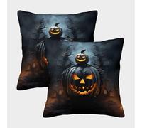 FELASBUID Halloween Pumpkin-spooky Horror Style Pillow Covers 2 Pack Cozy Pillowcase Available All Seasons Cushion Case with Zipper Decorative for Couch Livingroom 50x50cm