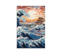 FELASBUID Japanese Style Waves Wall Decor Poster Canvas Prints Picture Modern Wall Art Picture Wall Hanging for Bathroom Wall Decor 20x30inch(50x75cm)