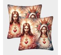 FELASBUID Jesus Christ-religious Iconography Style Pillow Covers 2 Pack Cozy Pillowcase Available All Seasons Cushion Cover with Invisible Zipper Decorative Sofa for Living Room Bedroom 50x50cm
