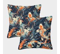 FELASBUID Koi Carp Pillow Cases 2 Pack Cozy Pillowcases Animal Cushion Cover with Zipper Decorative Sofa for Living Room Bedroom 40x40cm