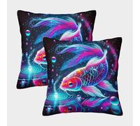 FELASBUID Koi Fish Pillow Covers 2 Pack Cozy Pillowcase Animal Cushion Covers with Invisible Zipper Decor for Couch Livingroom 40x40cm