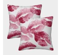 FELASBUID Lipstick Kisses-Romantic Print Style Pillow Covers 2 Pack Cozy Pillowcase Available All Seasons Cushion Covers Polyester Decor for Sofa Living Room Bed Home 45x45cm