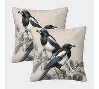 FELASBUID Magpie Birds-Vintage Ornithology Illustration Pillow Covers 2 Pack Cozy Pillowcase Available All Seasons Cushion Case Polyester Decorative for Sofa Living Room Bed Home 50x50cm