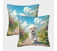 FELASBUID Maltese Dog Pillow Cases 2 Pack Cozy Pillowcases Animal Cushion Covers Polyester Decorative for Sofa Living Room Bed Home 45x45cm