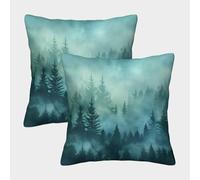 FELASBUID Misty Forest Scene-Nature Landscape Style Pillow Covers 2 Pack Cozy Pillowcases Available All Seasons Cushion Case Polyester Decorative for Sofa Living Room Bed Home 45x45cm