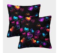 FELASBUID Neon Hearts Glow-Colorful Abstract Design Pillow Covers 2 Pack Cozy Pillowcases Available All Seasons Cushion Covers with Invisible Zipper Decorative Couch Living Room 45x45cm