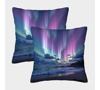FELASBUID Northern Lights-Aurora Borealis Night Scenic Pillow Covers 2 Pack Cozy Pillowcase Available All Seasons Cushion Case with Zipper Decorative Sofa for Living Room Bedroom 45x45cm