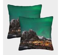 FELASBUID Northern Lights-Night Scenic Landscape Pillow Covers 2 Pack Cozy Pillowcase Available All Seasons Cushion Case with Invisible Zipper Decorative Couch Living Room 50x50cm
