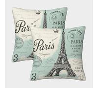 FELASBUID Paris Eiffel Tower-Vintage Travel Poster Pillow Covers 2 Pack Cozy Pillowcases Available All Seasons Cushion Covers with Invisible Zipper Decorative for Sofa Living Room Bed Home 50x50cm