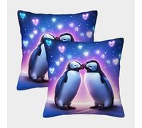 FELASBUID Penguin Love-Cartoon Romantic Style Pillow Covers 2 Pack Cozy Pillowcase Available All Seasons Cushion Case with Zipper Decorative for Sofa Living Room Bed Home 40x40cm