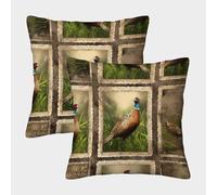 FELASBUID Pheasant in Grass-Wildlife Nature Style Pillow Covers 2 Pack Cozy Pillowcase Available All Seasons Cushion Cover with Invisible Zipper Decorative Sofa for Living Room Bedroom 45x45cm