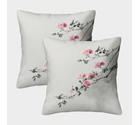 FELASBUID Pink Blossoms-East Asian Brush Style Pillow Covers 2 Pack Cozy Pillowcases Available All Seasons Cushion Case with Zipper Decor Sofa for Living Room Bedroom 50x50cm