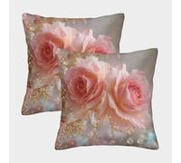 FELASBUID Pink Roses-Fantasy Floral Decor Pillow Cases Pack of 2 Cozy Pillowcases Cushion Cover with Zipper Decor Sofa for Living Room Bedroom 40x40cm