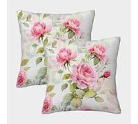 FELASBUID Pink Roses-Watercolor Floral Design Pillow Covers 2 Pack Cozy Pillowcase Cushion Covers with Invisible Zipper Decor Sofa for Living Room Bedroom 45x45cm