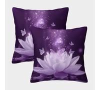 FELASBUID Purple Lotus Flower-Magical Butterfly Scene Pillow Covers 2 Pack Cozy Pillowcases Available All Seasons Cushion Cover with Zipper Decorative for Sofa Living Room Bed Home 40x40cm