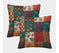 FELASBUID Quilted Patchwork-Vintage Floral Textile Design Pillow Covers 2 Pack Cozy Pillowcases Available All Seasons Cushion Covers Polyester Decor for Couch Livingroom 50x50cm