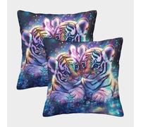 FELASBUID Rainbow Tiger Cubs Pillow Cases Pack of 2 Cozy Pillowcases Cushion Cover with Invisible Zipper Decor for Sofa Living Room Bed Home 45x45cm