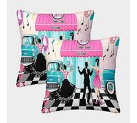 FELASBUID Retro Diner Scene-50s Style Illustration Pillow Covers 2 Pack Cozy Pillowcase Cushion Covers Zippered Decor for Sofa Living Room Bed Home 45x45cm