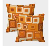 FELASBUID Retro Squares-Orange Geometric Pattern Pillow Covers 2 Pack Cozy Pillowcases Available All Seasons Cushion Case Zippered Decor Couch Living Room 45x45cm