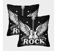 FELASBUID Rock Guitar Wings-Vintage Rock Design Style Pillow Covers 2 Pack Cozy Pillowcases Available All Seasons Cushion Case with Invisible Zipper Decorative Sofa for Living Room Bedroom 45x45cm