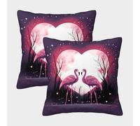 FELASBUID Romantic Flamingos-Valentine Heart Design Pillow Covers 2 Pack Cozy Pillowcase Available All Seasons Cushion Cover with Zipper Decorative Sofa for Living Room Bedroom 40x40cm