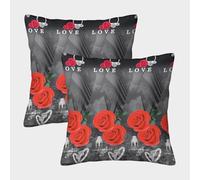 FELASBUID Romantic Roses-Vintage Love Design Pillow Covers 2 Pack Cozy Pillowcase Available All Seasons Cushion Case Zippered Decorative for Sofa Living Room Bed Home 50x50cm