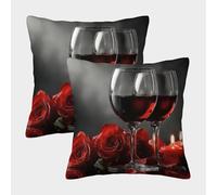 FELASBUID Romantic Wine Set-Red Roses Candlelight Pillow Covers 2 Pack Cozy Pillowcases Available All Seasons Cushion Covers with Zipper Decorative for Sofa Living Room Bed Home 50x50cm