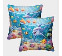 FELASBUID Seabed A School of Fish Pillow Cases 2 Pack Cozy Pillowcases Animal Cushion Covers with Zipper Decor Sofa for Living Room Bedroom 40x40cm