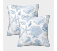 FELASBUID Seashell Pattern-Coastal Marine Design Pillow Covers 2 Pack Cozy Pillowcases Cushion Case with Invisible Zipper Decorative for Sofa Living Room Bed Home 45x45cm