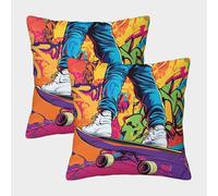 FELASBUID Skateboarder-action-vibrant Urban Graffiti Style Pillow Covers 2 Pack Cozy Pillowcases Available All Seasons Cushion Covers with Zipper Decor Sofa for Living Room Bedroom 40x40cm