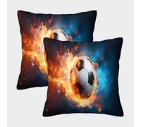 FELASBUID SoccerBallFlame-DynamicSportsArt Pillow Covers 2 Pack Cozy Pillowcase Available All Seasons Cushion Case Polyester Decor Sofa for Living Room Bedroom 50x50cm