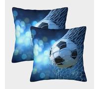 FELASBUID SoccerGoalNet-SportActionStyle Pillow Covers 2 Pack Cozy Pillowcase Available All Seasons Cushion Cover Polyester Decor Sofa for Living Room Bedroom 50x50cm