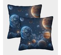 FELASBUID SolarSystemArt-SpaceIllustrationStyle Pillow Covers 2 Pack Cozy Pillowcases Available All Seasons Cushion Case Polyester Decorative for Sofa Living Room Bed Home 45x45cm