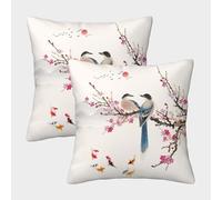 FELASBUID Spring Birds-Chinese Ink Painting Style Pillow Covers 2 Pack Cozy Pillowcase Available All Seasons Cushion Covers Polyester Decorative Sofa for Living Room Bedroom 50x50cm