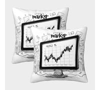 FELASBUID Stock Market Chart-hand Drawn Financial Illustration Pillow Covers 2 Pack Cozy Pillowcase Available All Seasons Cushion Case with Invisible Zipper Decor for Couch Livingroom 40x40cm