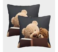 FELASBUID Teddy Bear Reading-Cute Plush Toy Style Pillow Covers 2 Pack Cozy Pillowcase Available All Seasons Cushion Cover Polyester Decorative Sofa for Living Room Bedroom 50x50cm