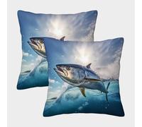 FELASBUID Tuna Fish Jump-Ocean Wildlife Action Pillow Covers 2 Pack Cozy Pillowcase Available All Seasons Cushion Case Polyester Decor for Couch Livingroom 50x50cm