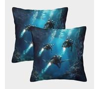FELASBUID Underwater Explorers-Sci-fi Dive Adventure Pillow Covers 2 Pack Cozy Pillowcase Available All Seasons Cushion Cover Polyester Decor for Couch Livingroom 45x45cm