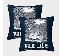FELASBUID Van Life Travel-retro Illustration Style Pillow Covers 2 Pack Cozy Pillowcase Available All Seasons Cushion Case Zippered Decor for Sofa Living Room Bed Home 45x45cm