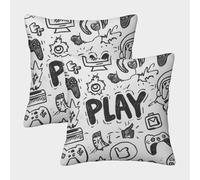 FELASBUID VideoGameControllers-HandDrawnDoodleStyle Pillow Covers 2 Pack Cozy Pillowcase Available All Seasons Cushion Cover Polyester Decor for Couch Livingroom 40x40cm